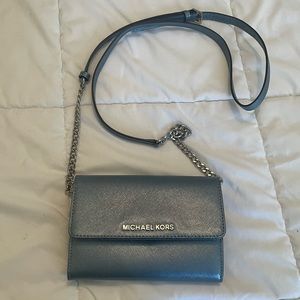 MICHAEL KORS* Jet Set Pale Blue Leather Convertible Crossbody Purse *BRAND NEW*